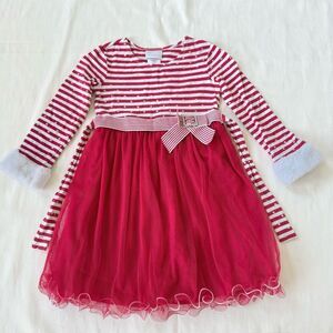 Iris & Ivy Girls Dress Red Striped Longsleeve Used Festive Party Size 6
